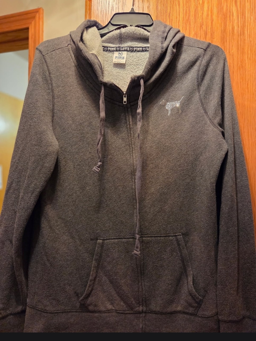 Victoria's Secret Gray Full-Zip Teddy Jacket with Pink Dog Logo